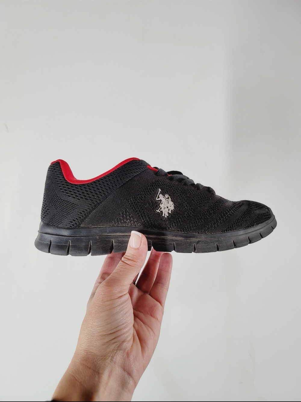 Polo by Ralph Lauren Black & Red Athletic Sneaker, Size 7.5